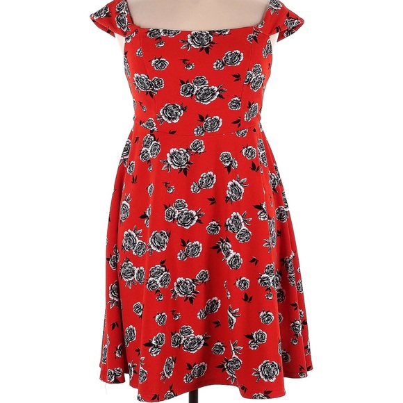 torrid Dresses & Skirts - Torrid red Off the Shoulder dress with black and white floral detail size 3X
